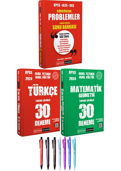 Ezberbozan KPSS ALES DGS Problemler Tamamı Çözümlü Soru Bankası - 2024 KPSS Genel Yetenek Türkçe Matematik 30 Deneme + Faber Castell Econ Kalem