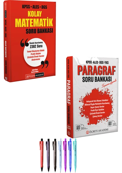 Pegem Akademi Yayıncılık KPSS ALES DGS Kolay Matematik Soru Bankası - KPSS ALES DGS YKS Paragraf Soru Bankası + Faber Castell Econ Kalem