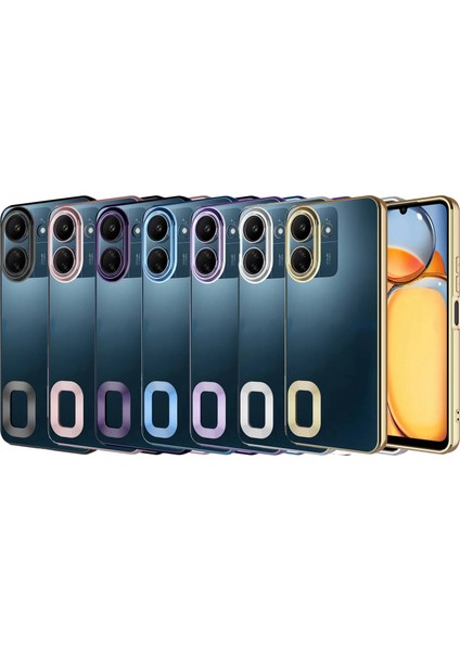 Xiaomi Redmi 13C Kapak Yanları Renkli Lens Korumalı Logo Gösteren Şeffaf Luxury Silikon Kılıf - Mavi indirimleri