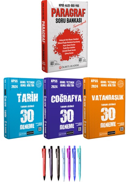 KPSS ALES DGS YKS Paragraf Soru Bankası - 2024 KPSS Genel Kültür Tarih Coğrafya Vatandaşlık 30 Deneme + Faber Castell Econ Kalem