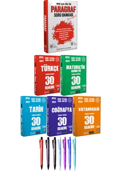 KPSS ALES DGS YKS Paragraf Soru Bankası - 2024 KPSS GYGK Türkçe Matematik Tarih Coğrafya Vatandaşlık 30 Deneme + Faber Castell Econ Kalem