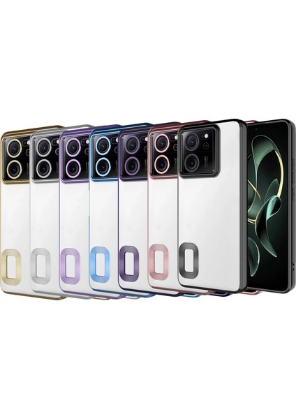 Xiaomi Mi 13T Kapak Yanları Renkli Lens Korumalı Logo Gösteren Şeffaf Luxury Silikon Kılıf - Rose Gold indirimleri