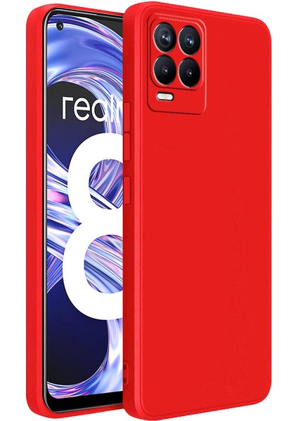 Realme 8 Kapak Içi Kadife Kamera Korumalı Lansman Silikon Kılıf - Kırmızı