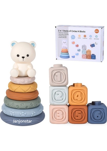 Janjon Star Bebek ve Yürümeye Başlayan Çocuk Eğitici Yapı Taşları Bilişsel Kabartma Blokları Yumuşak Yapı Taşları Oyuncaklar Yumuşak Kauçuk Bloklar Jenga (Yurt Dışından)