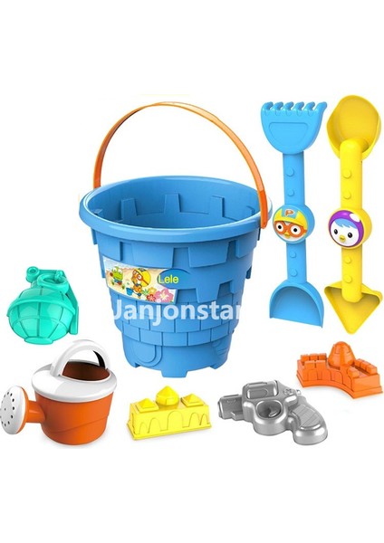 Janjon Star Çocuk Plaj Oyuncakları, Plaj Kovası, Kum Saati, Kum Oyunu, Su Kazma, Kum Küreği Alet Seti, 8 Parçalı Set (Yurt Dışından)
