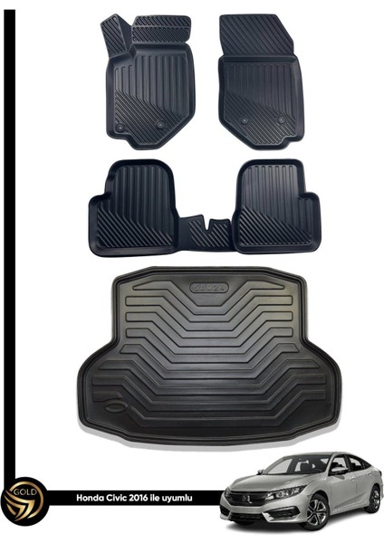 Honda Civic 3D Havuzlu Oto Paspas Sedan 2016-2020 ve Bagaj Havuzu Nora Set