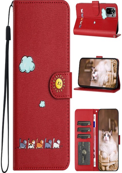 Iphone 13 Için Mini Karikatür Kedi Telefon Kılıfı Deri Kılıf (Yurt Dışından)