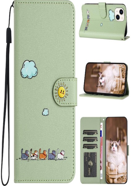 Iphone 13 Için Pro Max Karikatür Kedi Telefon Kılıfı Deri Kılıf (Yurt Dışından)
