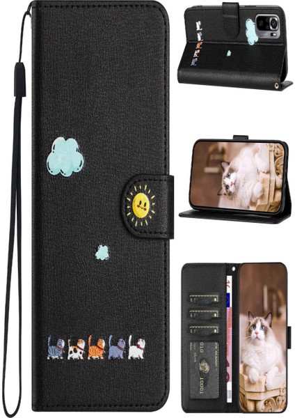 Iphone 13 Için Pro Max Karikatür Kedi Telefon Kılıfı Deri Kılıf (Yurt Dışından)