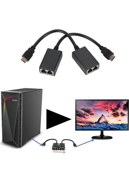 HDMI RJ45 CAT5E 6 Extender Uzatıcı Uzatma Aparatı Adaptör 1080P