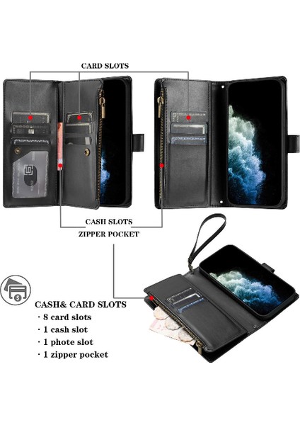 SZY Mall Samsung Galaxy S22 Artı Folio Kapak Cüzdan Fermuar Pu Deri Kart (Yurt Dışından)