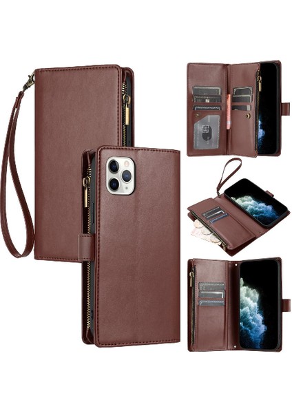 Iphone 11 Için Kılıf Pro Max Kart Yuvaları Cüzdan Fermuar Çanta Kapak Folio Pu (Yurt Dışından)