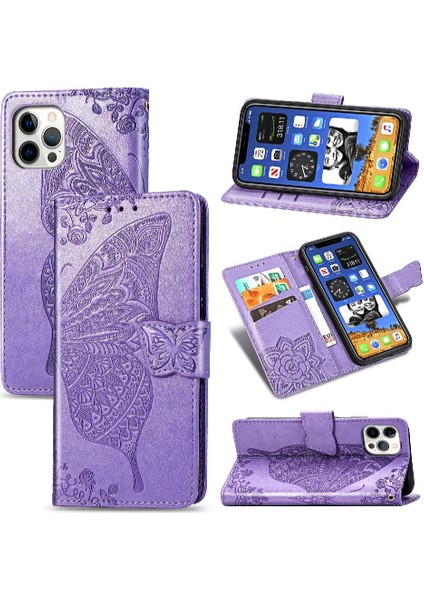 IPhone 12 / 12 Pro Kanat Cüzdan Iş Çok Renkli Kelebek (Yurt Dışından)