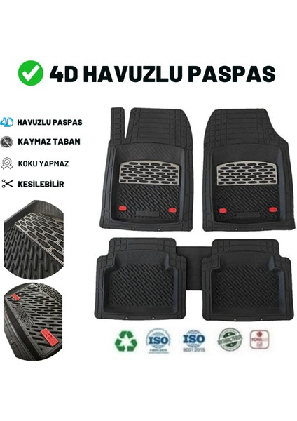 Ford Focus Hb 2007 ile Uyumlu 4d Havuzlu Üniversal Yeni Nesil Pro Paspas Siyah - Black