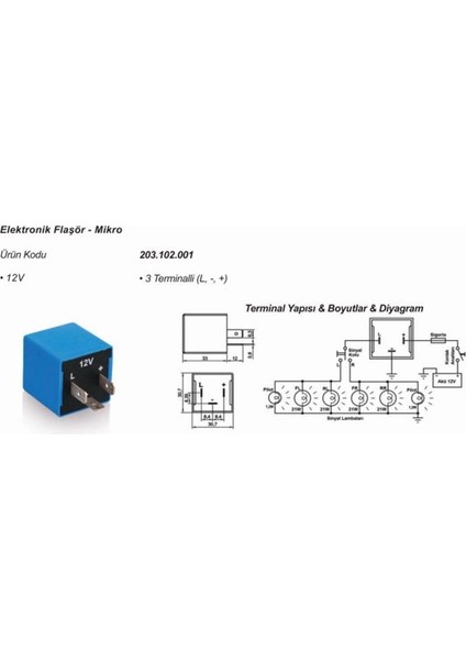 Elektronik Flaşör Üniversal Tofaş 88-96 Terminal Elo 203102001