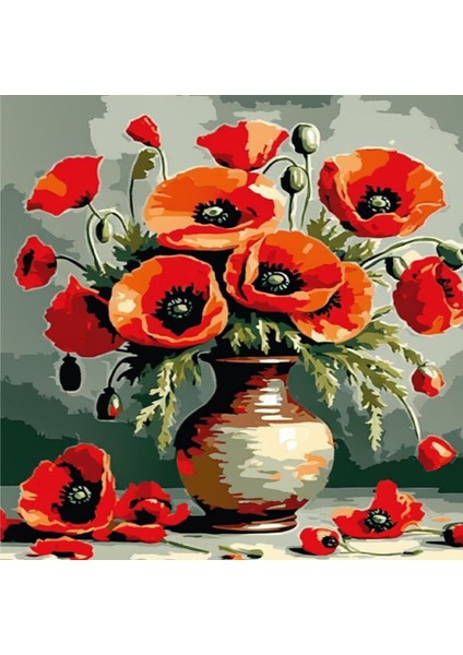 Renkli Baskılı Sayılarla Boyama Hobi Seti (Kare-Çerçeveli) 50X50 Cm: Vazodaki Gelincik 2 fiyatları