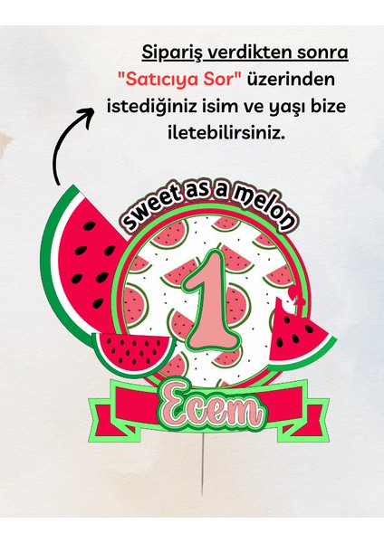 Karpuz Temalı Kişiye Özel Erkek Kız Çocuk Doğum Günü Pasta Süsü - Karpuz Temalı Cake TOPPER(22X17CM) fiyatları