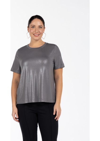 Yuvarlak Yaka Düz Antrasit Kadın T-Shirt Jasmıne