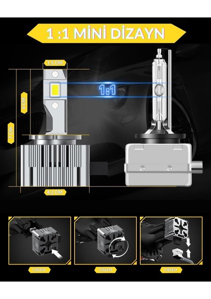 D3S Adaptive Glow LED Xenon Beyaz Far Ampulü 24000LM 6000K