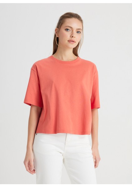 Bisiklet Yaka Koyu Turuncu Kadın T-Shirt W241608B50-BISIKLET Yaka T-Shirt fırsatları