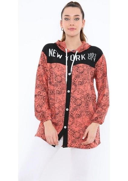 2158 Desenli Kapüşonlu Tunik