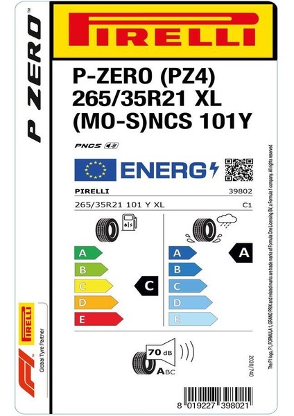 265/35 R21 101Y Xl P-Zero Mo-S Pncs Pz4 Oto Yaz Lastiği (Üretim Yılı: 2024)