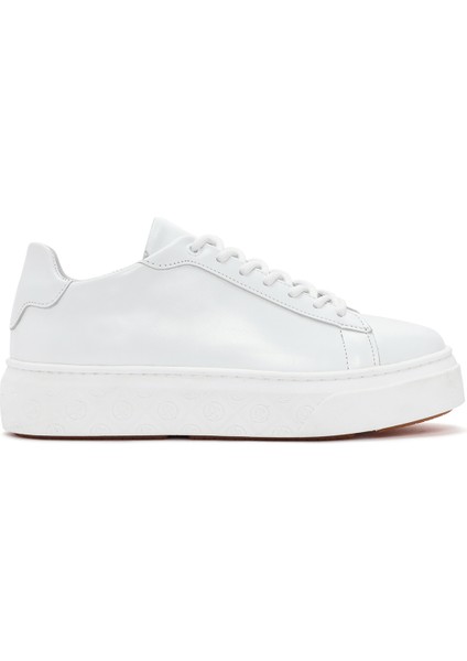 Kadın Beyaz Bağcıklı Deri Sneaker