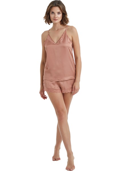 V Yaka Düz Tarçın Pijama Üst 60380