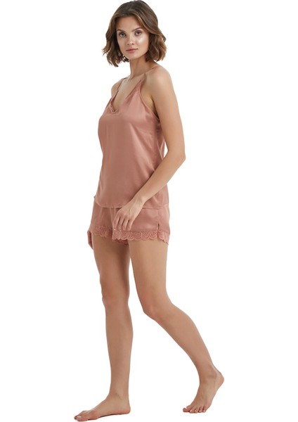 V Yaka Düz Tarçın Pijama Üst 60380