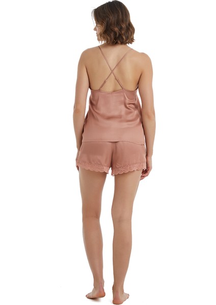 V Yaka Düz Tarçın Pijama Üst 60380