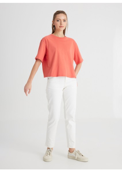 Bisiklet Yaka Koyu Turuncu Kadın T-Shirt W241608B50-BISIKLET Yaka T-Shirt