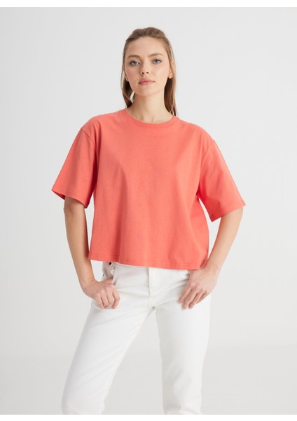 Bisiklet Yaka Koyu Turuncu Kadın T-Shirt W241608B50-BISIKLET Yaka T-Shirt fiyatları