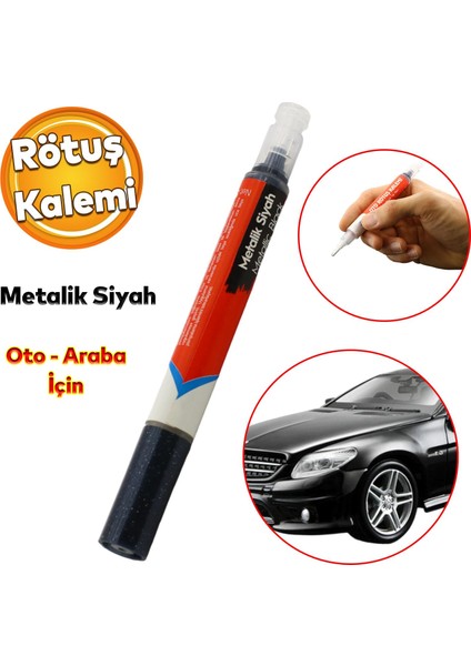 Oto Rötuş Kalemi 5 ml Araç Kaporta Tampon Çizik Giderici Fırça Yenileme Metalik Siyah Renk Boya