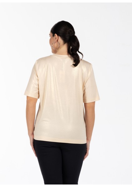 Yuvarlak Yaka Düz Bej Kadın T-Shirt Jasmıne modelleri