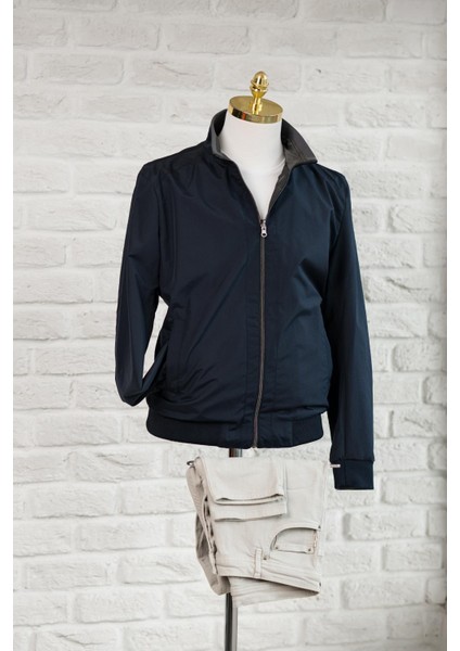 Yandan Cepli Beli Lastikli Dik Yaka Regular Fit Çift Taraflı Baharlık Mont