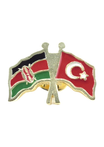 Kenya Türkiye Flamalı Gold Renk Metal Yaka Rozeti 1 Adet