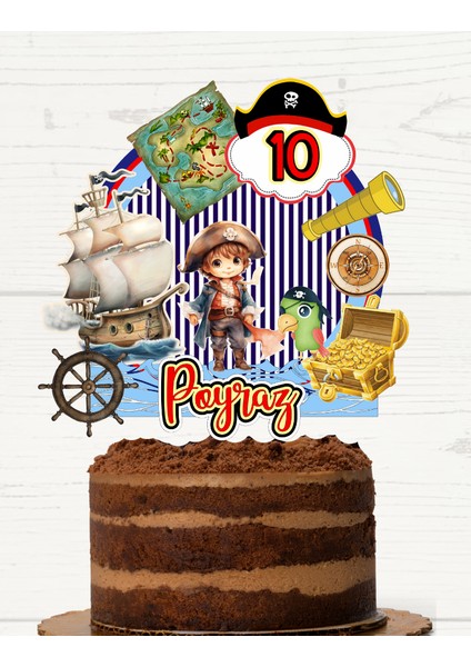 Korsan Temalı Kişiye Özel Erkek Çocuk Doğum Günü Pasta Parti Süsü Cake TOPPER(19X19CM)