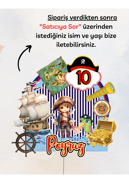 Korsan Temalı Kişiye Özel Erkek Çocuk Doğum Günü Pasta Parti Süsü Cake TOPPER(19X19CM) fiyatları