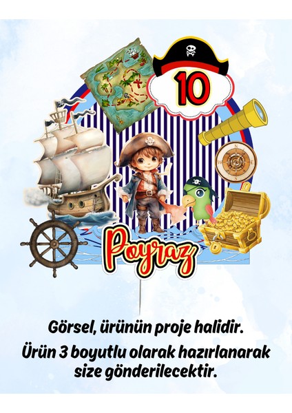 Korsan Temalı Kişiye Özel Erkek Çocuk Doğum Günü Pasta Parti Süsü Cake TOPPER(19X19CM) modelleri