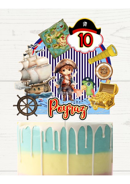 Korsan Temalı Kişiye Özel Erkek Çocuk Doğum Günü Pasta Parti Süsü Cake TOPPER(19X19CM) indirimleri