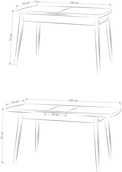 Avanos Ahşap Açılır Kapanır Mdf Mutfak MASASI - 70X120+30 cm