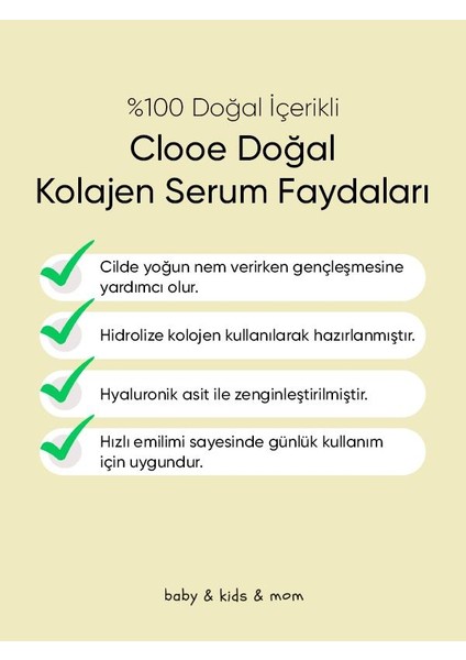 Doğal Kolajen Serum - Gliserin + Hyaluronik Asit + Camellia Sinensis + Kolajen, 30ml