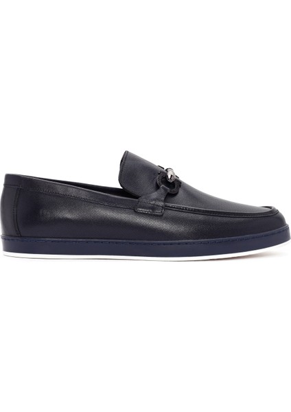 Erkek Lacivert Deri Casual Loafer