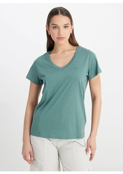 V Yaka Haki Kadın T-Shirt L41JEN801-BISIKLET Yaka T-Shirt fiyatları