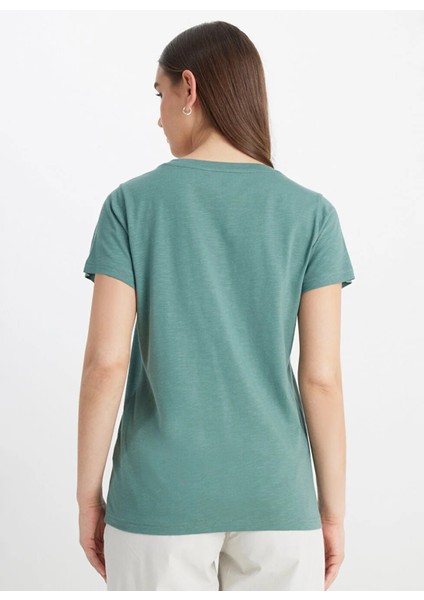 V Yaka Haki Kadın T-Shirt L41JEN801-BISIKLET Yaka T-Shirt fırsatları
