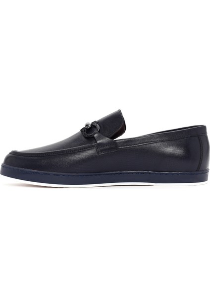 Erkek Lacivert Deri Casual Loafer