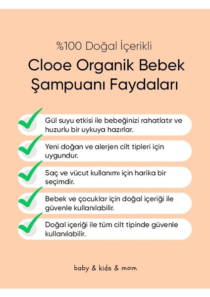 Organik Bebek & Çocuk Saç, Vücut Şampuanı (400ml) - pH Dengeli, Konak Önleyici