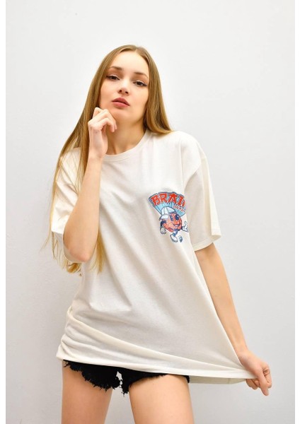 Brain Baskı Ekru T-Shirt