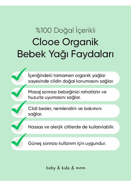 Organik Bebek Yağı (100ml) - Zeytinyağı, Badem Yağı, Jojoba Yağı - Yenidoğan Kullanımına Uygun