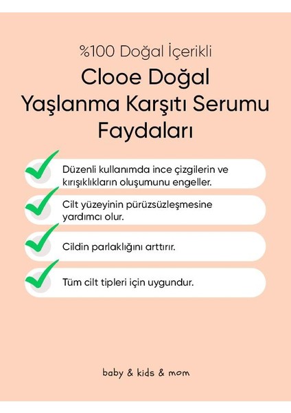 Doğal Yaşlanma Karşıtı Serum (30ml) - Gliserin, Hyaluronik Asit, Camellia Sinensis